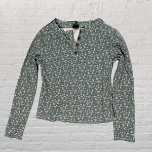 Floral print long sleeve Henley top
